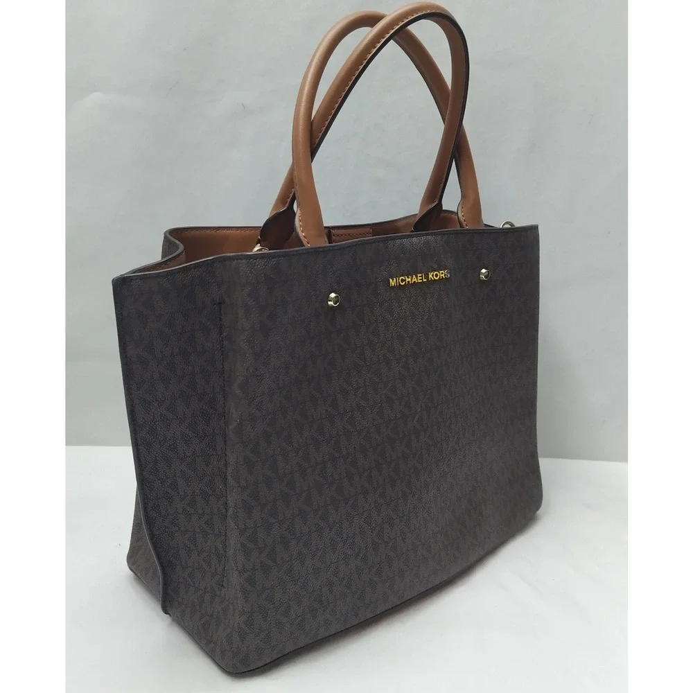 Michael Kors Arielle Brown Leather Double Handles Satchel Bag - Picture 3 of 16